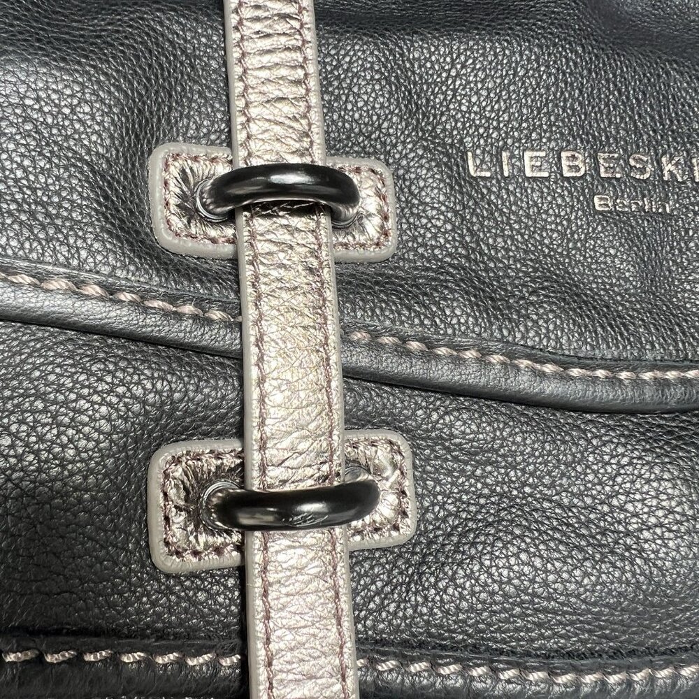 Liebeskind Berlin Leather Shoulder Bag Satchel Black Metallic Slouchy Soft Purse - Picture 7 of 16